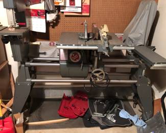 ShopSmith lathe tool with many attachments