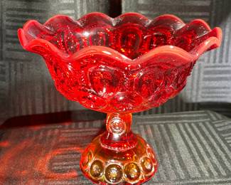  Amberina Moon and Stars L.E. Smith Pedestal Candy Dish 