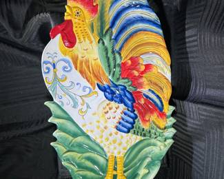 Fitz and Floyd Extra Large Colorful Rooster Ceramic Serving Platter