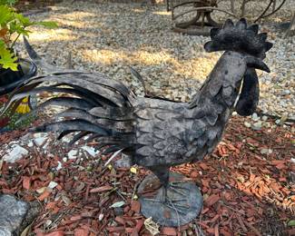 Metal rooster yard art