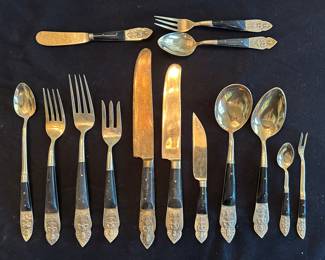 Vintage Siam Thailand Brass/ Wood Flatware Set
