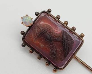 Antique Cameo Stick Pin with Opal