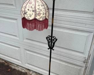 Antique Bridge Arm Floor Lamp - Floral Details