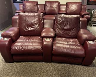 2 Seat Home Cinema Red Leather Sofa