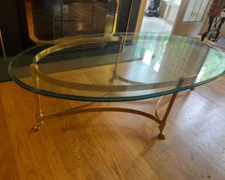 1970s Hollywood Regency Italian LaBarge Brass & Glass Coffee Table