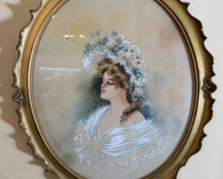 Antique Victorian Hand Painted Signed Portrait Of Woman