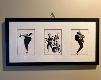 Vintage Tryptic of Michel Canetti Jazz Musician Silhouette Prints