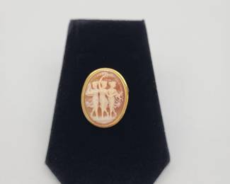 Vtg Hand Carved Shell 14K Gold Cameo Pin/Pendant 3 Dancing Graces