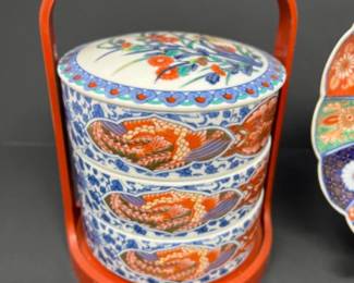 Vintage Antique Japanese Arita Imari Dish & Jubako Food Box