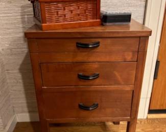 Vintage 2 Drawer Flip Top Sewing Notions Table w/ Notions