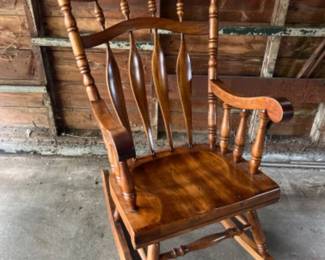 Beautiful Heavy Solid Wood Rocking Chair - Turned Wood Details