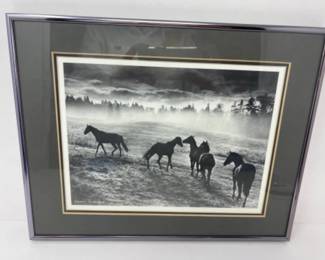 "Horses in Fog" B&W Framed Photograph by PNW Artist Josef Scaylea