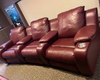 3 Seat Home Cinema Red Leather Sofa