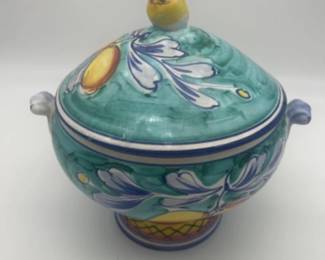 Italian Vibe Lemon Motif Ceramic 2 Handled Pot w/Lid