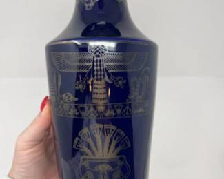 Art Deco Cobalt Blue Ceramic Vase w/ Egyptian Motif - 10"T