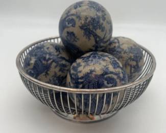 Vintage Blue & White Floral Rooster Porcelain Balls / Carpet Balls