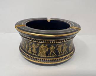 1960s Stella Terracotta Cobalt Blue w/24K Gold Trim Ashtray