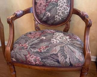 French Louis XV Style Floral Upholstered Armchair