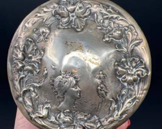 EXQUISITE Antique Art Nouveau Sterling Silver & Crystal Vanity Set