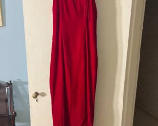 Vintage Red Velvet Dress with Clear Rhinestones & Back Bow 32"Bust