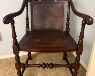 Antique Raab Solid Wood & Cane Parlor Armchair