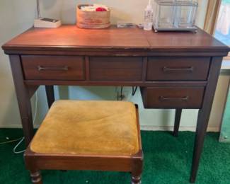 Vintage Sears Kenmore Sewing Desk & Stool Filled with Notions