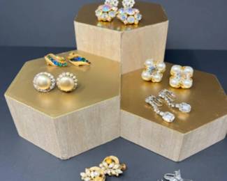 Vintage Costume Jewelry Earrings - Carved Crystal & Sterling Star Earrings