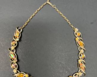 Mid Century Amber & Borealis Rhinestone Costume Jewelry - Trifari
