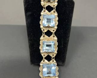 Vintage Silver & Large Aquamarine Pastes Bracelet