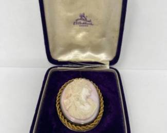 Antique Large 2" Pink Cameo Pin Pendant from EV Roddin & Co - Click for details