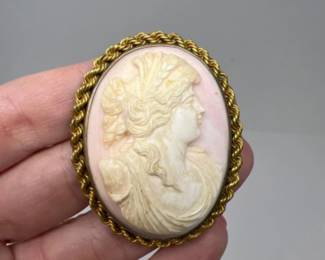Antique Large 2" Pink Cameo Pin Pendant from EV Roddin & Co - Click for details