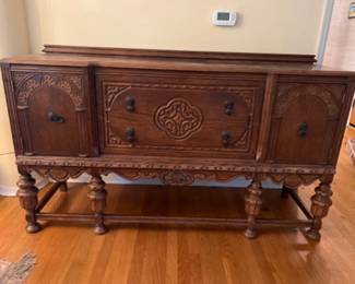 1920s Tudor Design Antique Carved Oak Sideboard
