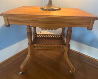 Antique Solid Wood Parlor Table w/ Ceramic Casters