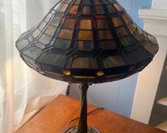 Tiffany Style Lamp with Floral Embossed Base