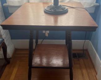 Antique Oak 2 Tier Parlor Table with Turned Legs & Claw & Ball Feet