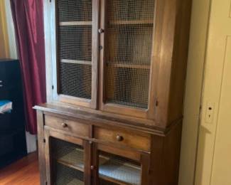 Antique Display Cupboard - Chicken Wire Pie Safe - Solid Wood
