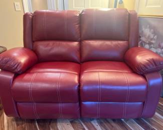 Modern Acme Furniture Red Faux leather Reclining Loveseat
