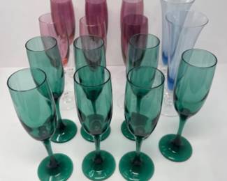 Vintage 80's Deco Pastel Champagne Flutes - Green, Blue, & Pink