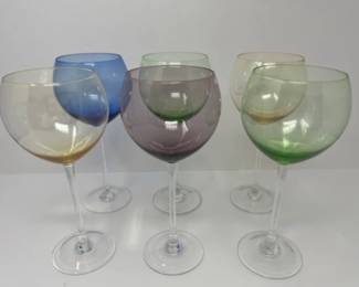 6 Colorful Balloon Wine Glasses - 9"T
