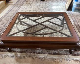 Wood & Glass Top Coffee table w/ Lattice Design
