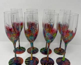 Vintage Neon & Black Painted Champagne Flutes - Signed
