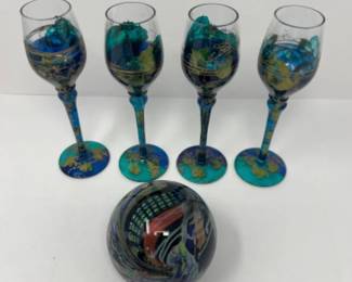 Vtg Romanian Blown Glass Aperitif Glasses - Rollin Karg Style Orb