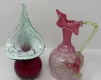 Mtarfa Jack in the Pulpit Vase & Victorian Harrach Glass Pitcher (Repaired)