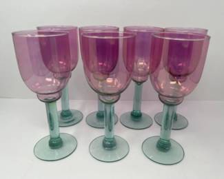(7) Vintage Watermelon Blown Glass Stemmed Wine Glasses