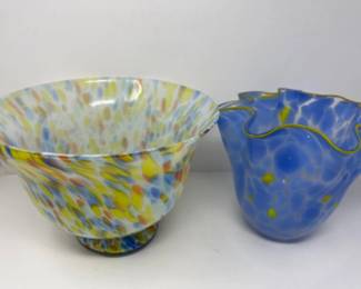 Vintage Murano Style Blown Glass Confetti Bowls - Art Glass