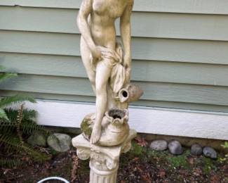Resin Nude Female Statue on Pedestal Base + 2 Ceramic Planters