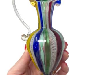 Vintage Murano Art Glass White Latticino Ribbon Pitcher/Ewer & Swan