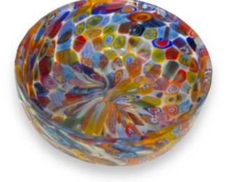 1970s Murano Hand-Blown Glass Millefiori Attr. Multi-Colored Bowl +
