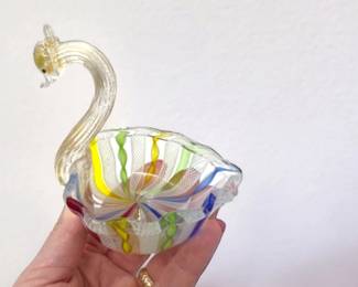 Vintage Murano Art Glass White Latticino Ribbon Pitcher/Ewer & Swan