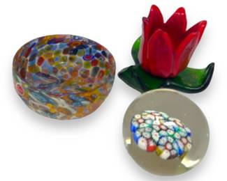 1970s Murano Hand-Blown Glass Millefiori Attr. Multi-Colored Bowl +